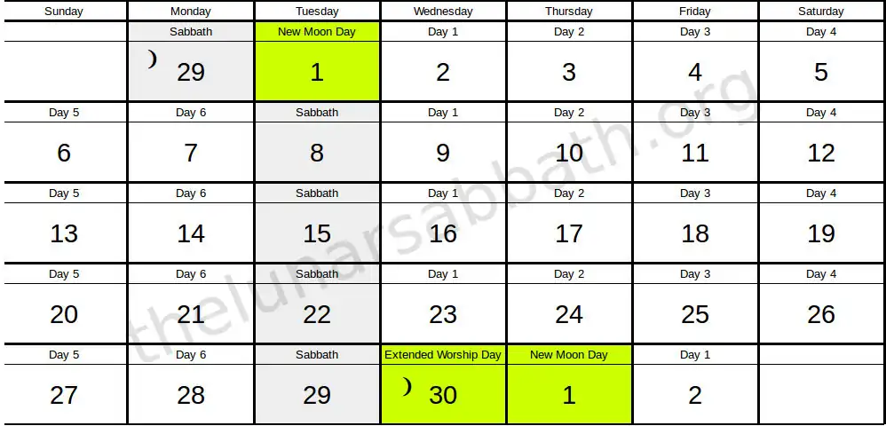 Extended Worship Day Calendar Example
